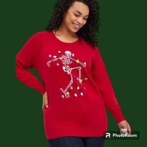2X 18W 20W Torrid Red Dancing Skeleton Christmas Sweater Sequin Lights Holiday